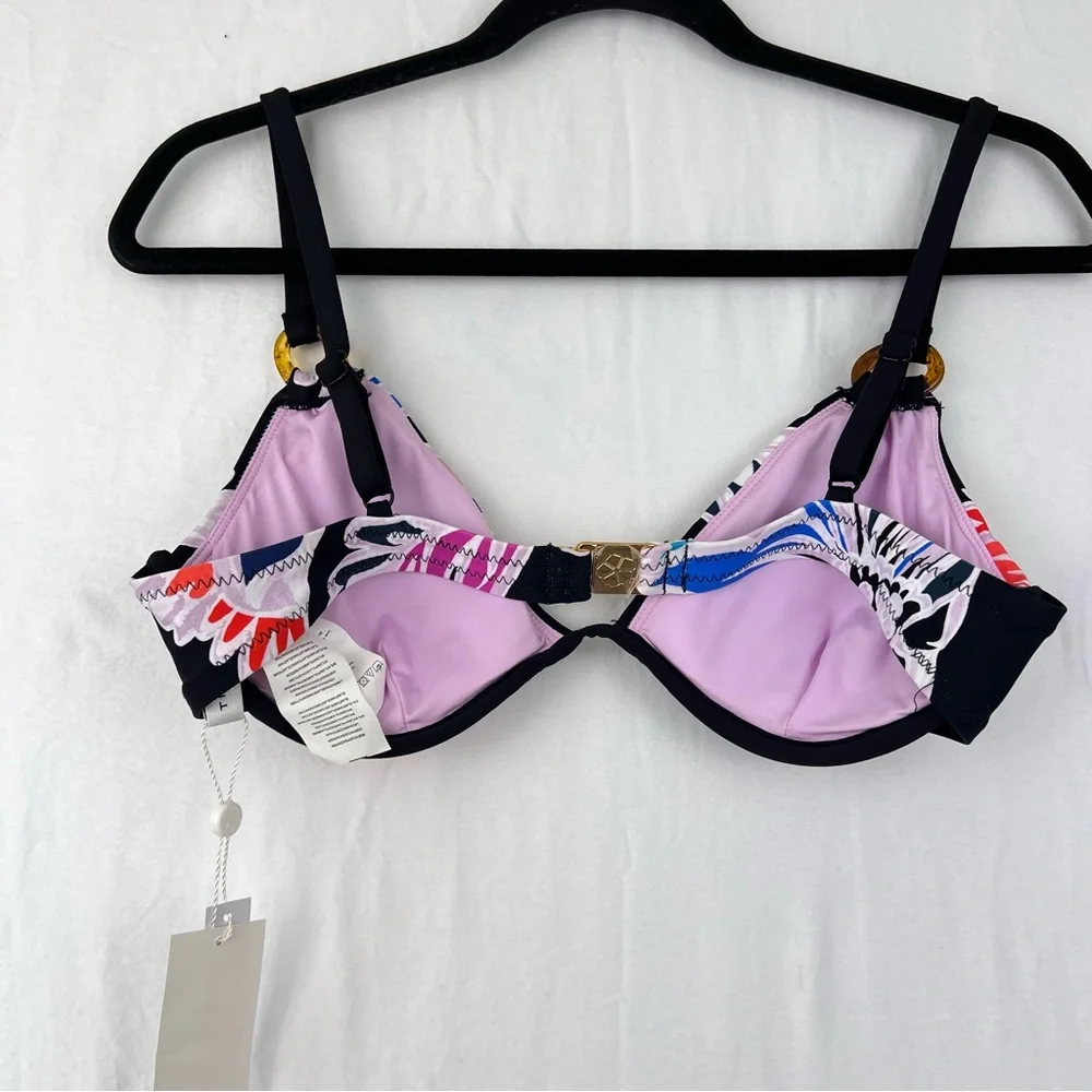TRINA TURK SEYCHELLES UNDERWIRE TOP 8 Black Floral Colorful Beach Vacation NWT